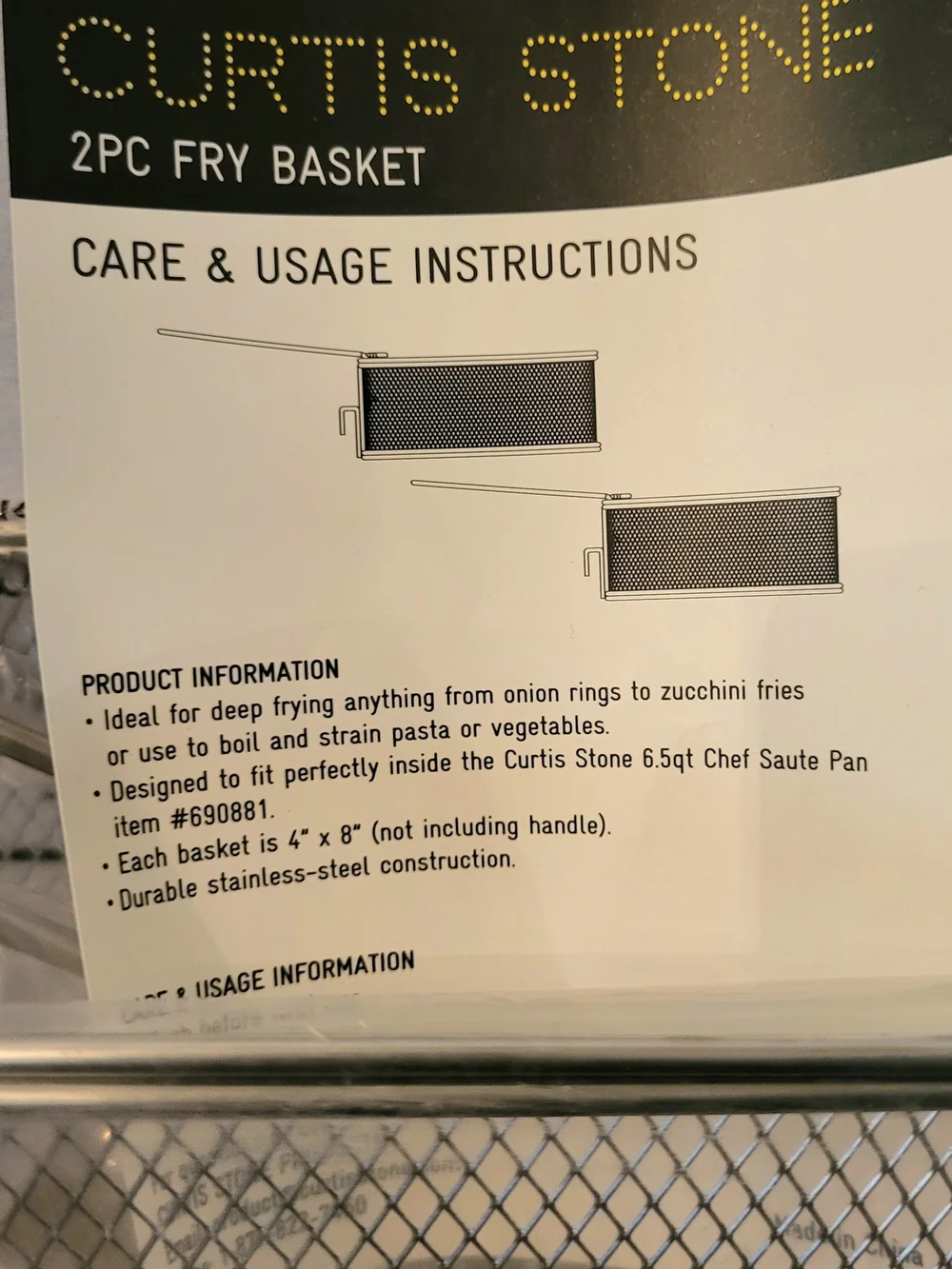 Curtis Stone 2-Piece Stainless Steel Oil Deep Fryer Basket Set New
